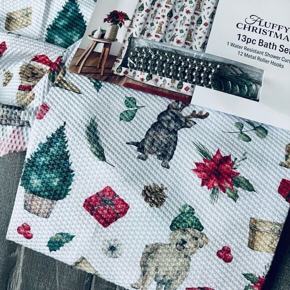 Christmas Dogs Holiday 13-pc Shower Curtain Bath Set - Picture 2 of 5